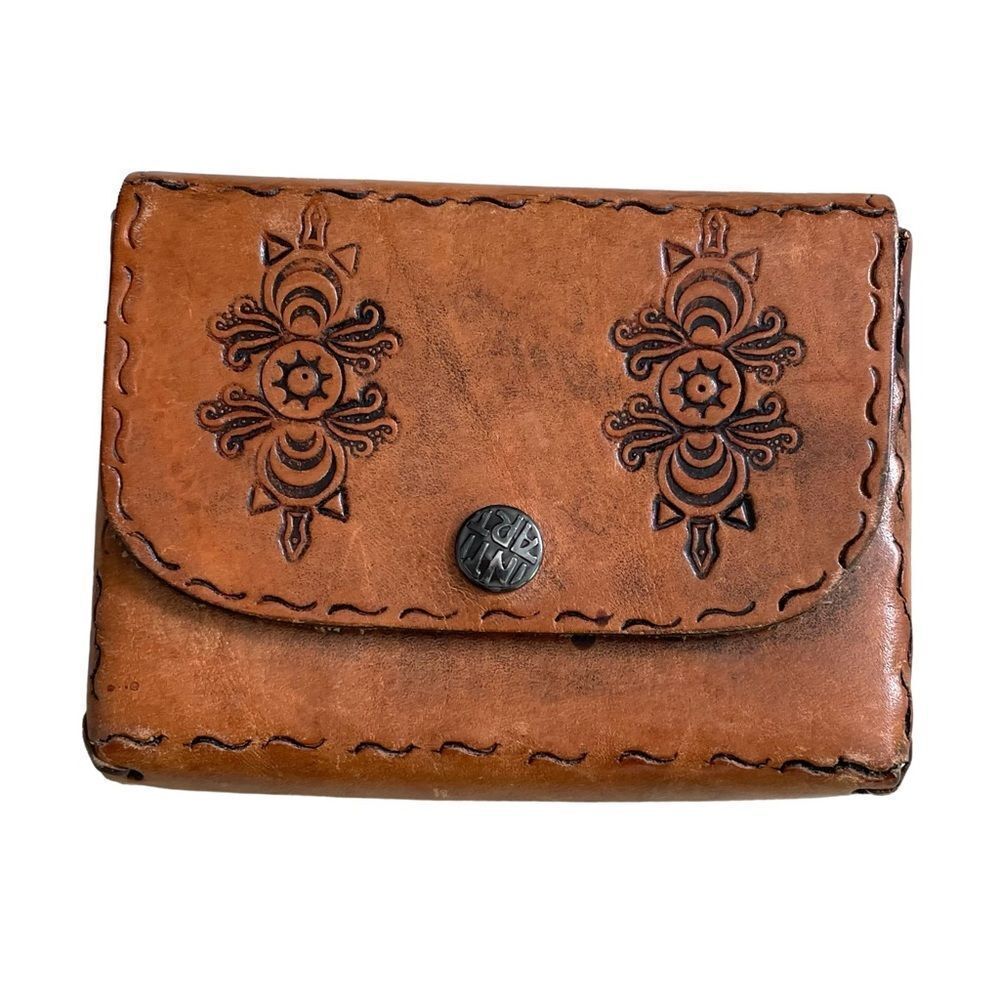 VINTAGE INTIART Hand Tooled Leather Belt Bag Purse Brown